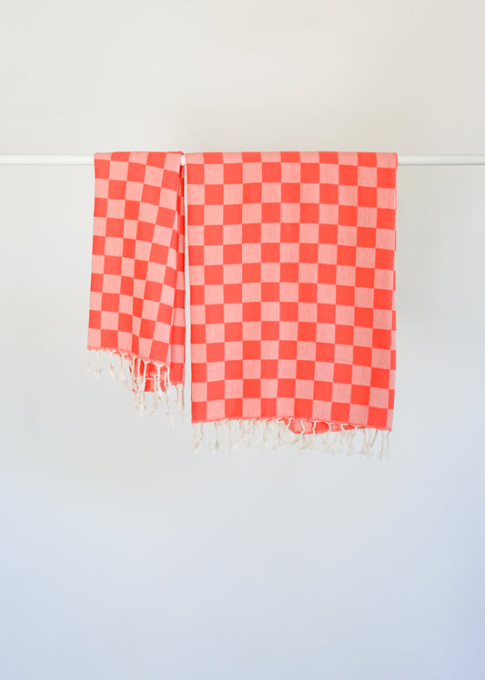 CHECK TURKISH TOWEL / CORAL